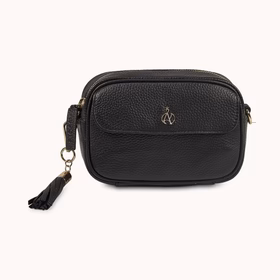 'HACKNEY MINI' Black Pebble Grain Real Leather Crossbody Bag