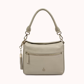 'FIONA' Fog Grey Pebble Grain Real Leather Shoulder Bag