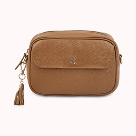 'HACKNEY' Tan Pebble Grain Real Leather Crossbody Bag
