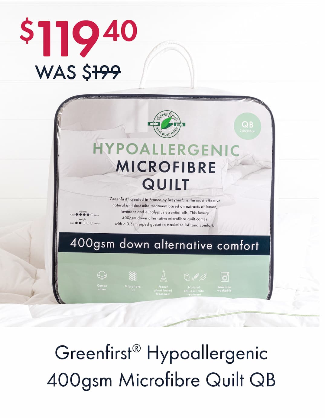 Hypoallergenic 400gsm Microfibre Quilt
