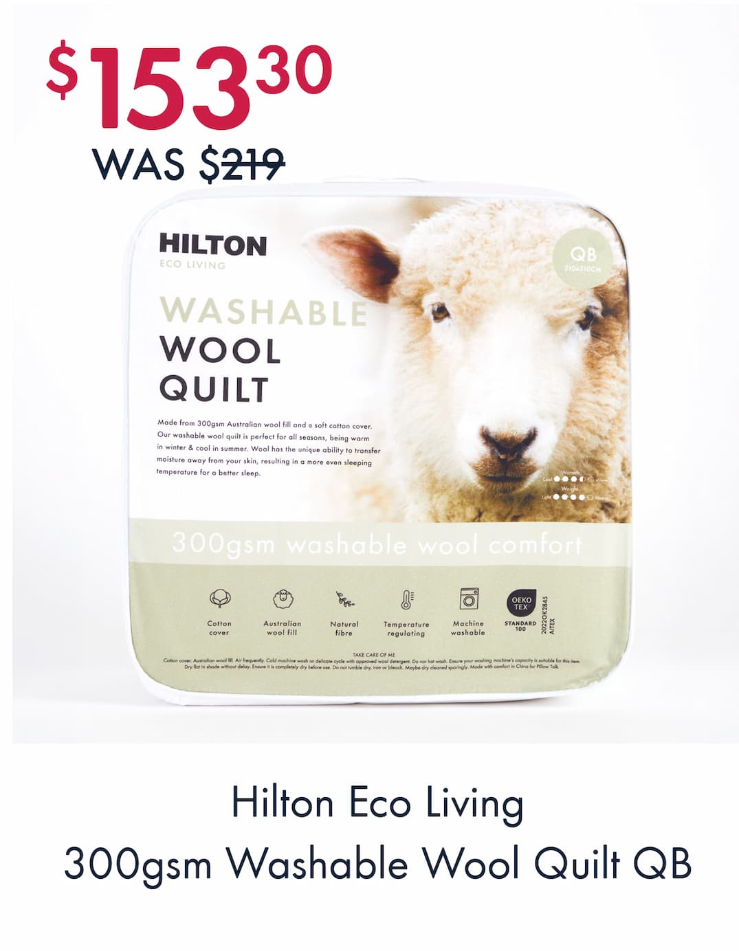 Eco Living 300gsm Washable Wool Quilt