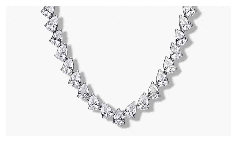 GIF featuring three different white gold tennis necklaces.