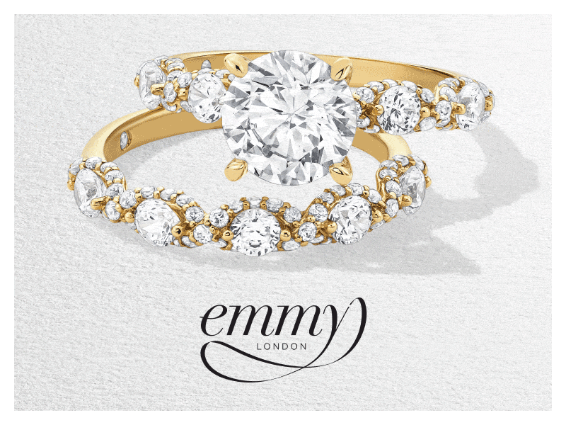 GIF featuring a variety of Emmy London engagement rings in yellow and white gold.