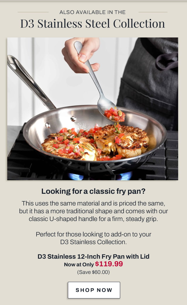 D3 Stainless 12 inch fry pan with lid