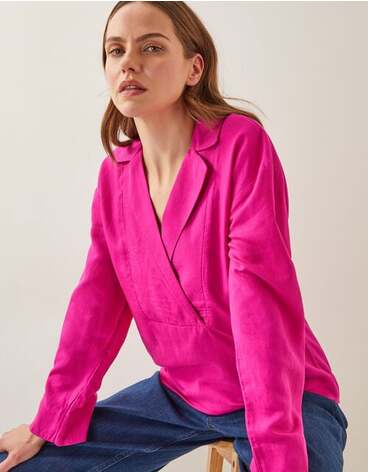 Tulip Linen Blend Collar Top Pink