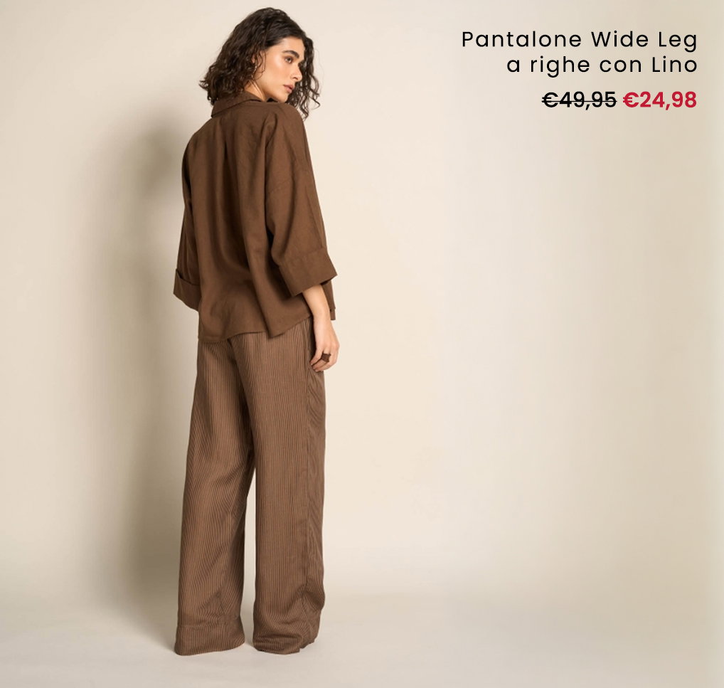 Pantalone Wide Leg A Righe Con Lino
