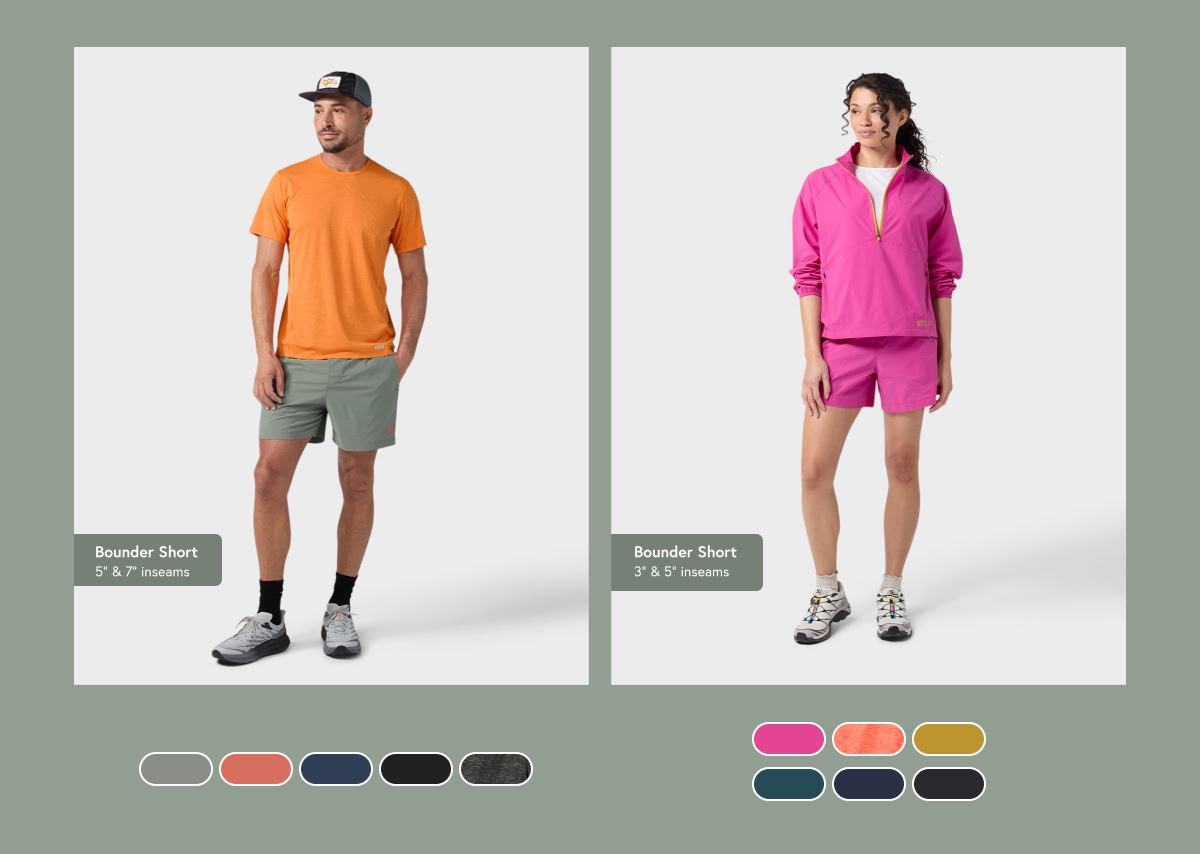 For out-and-backs and summit jaunts. Men's and Women's Bounder Short