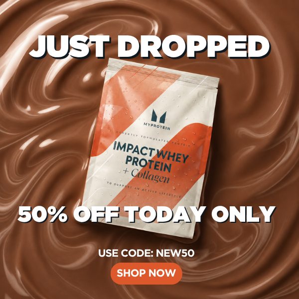 50% off impact whey protein + collagen