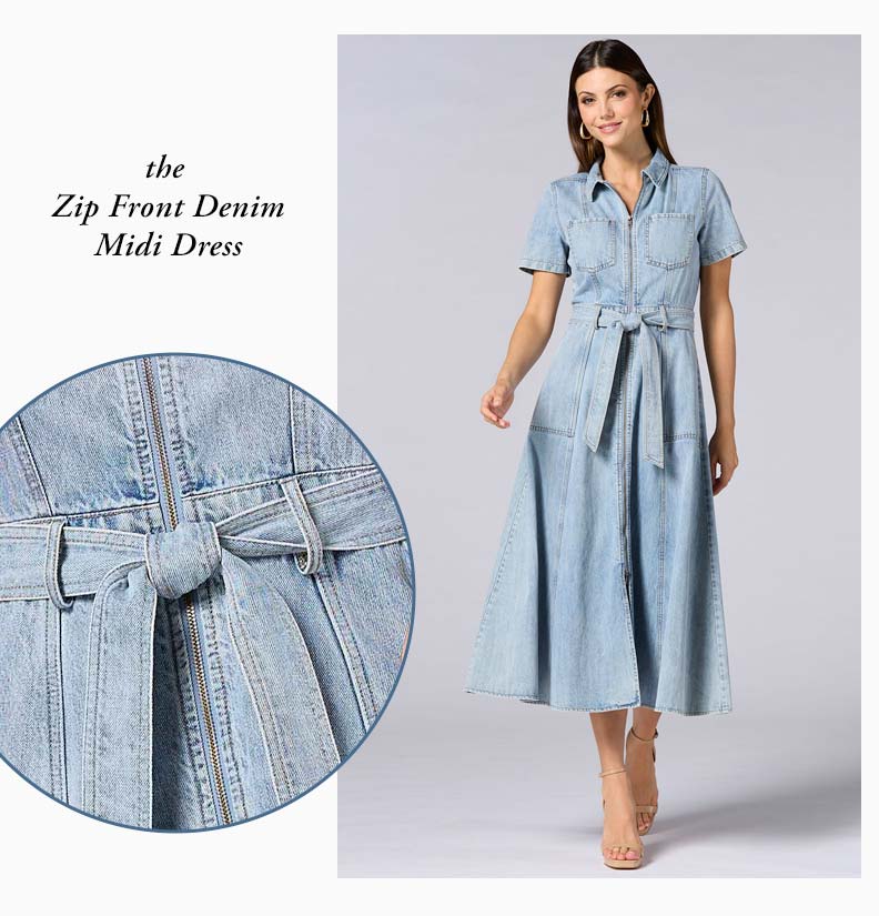 Shop Zip Front Denim Midi Dress