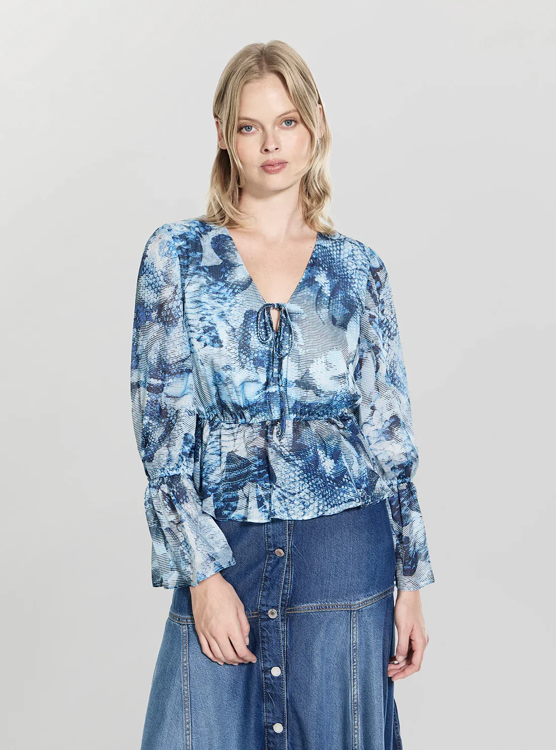Image of Eco Blue Lena Chiffon Top