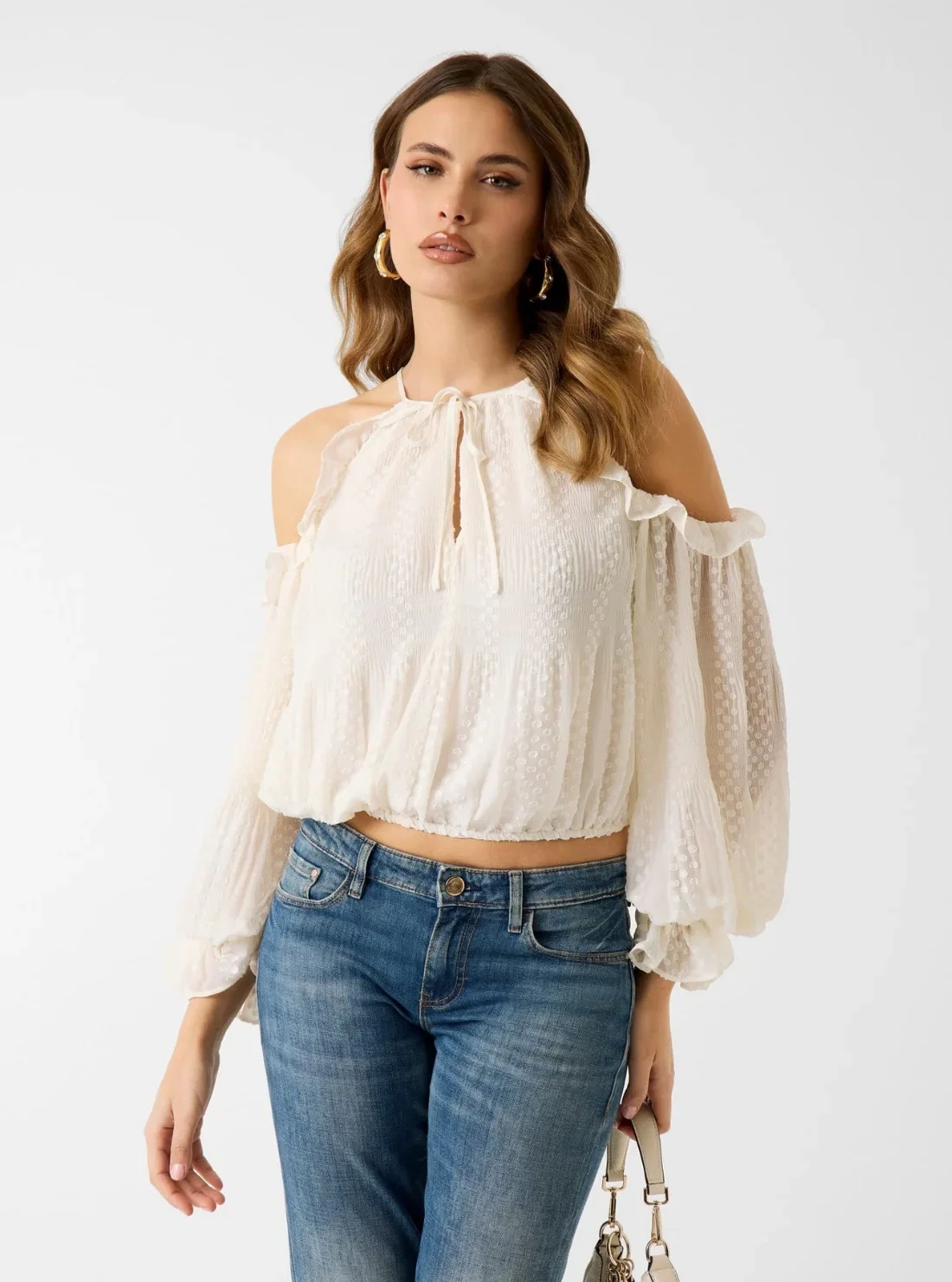 Image of White Emilia Cold Shoulder Top