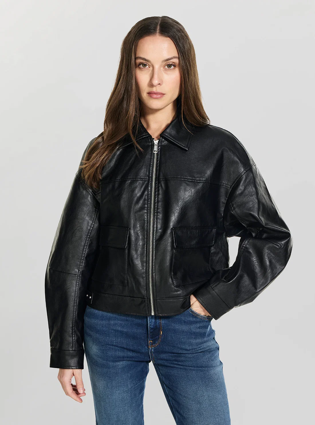 Image of Black Kayden Faux-Leather Jacket