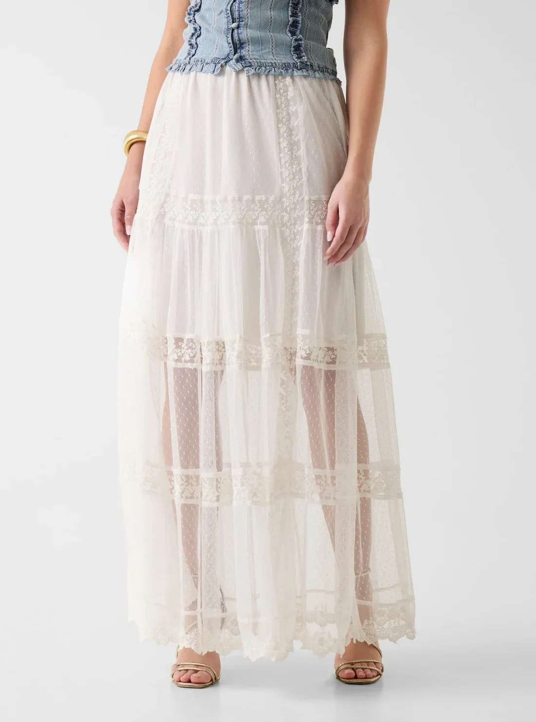 Image of Eco White Brunella Trims Long Maxi Skirt