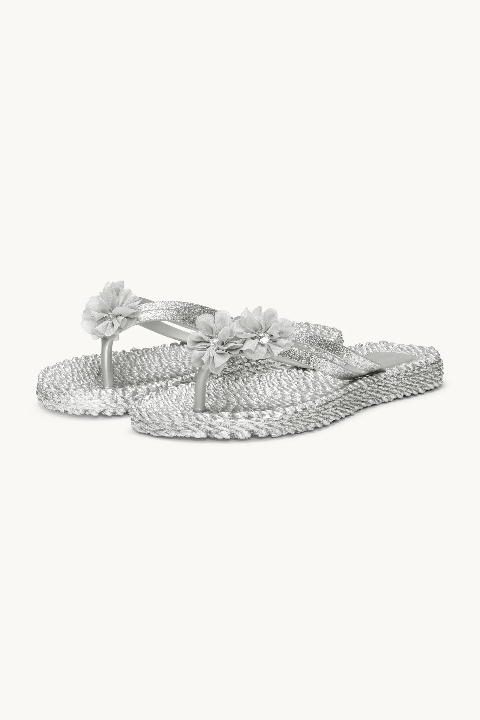 Image of Flip Flops with Flowers - Silver