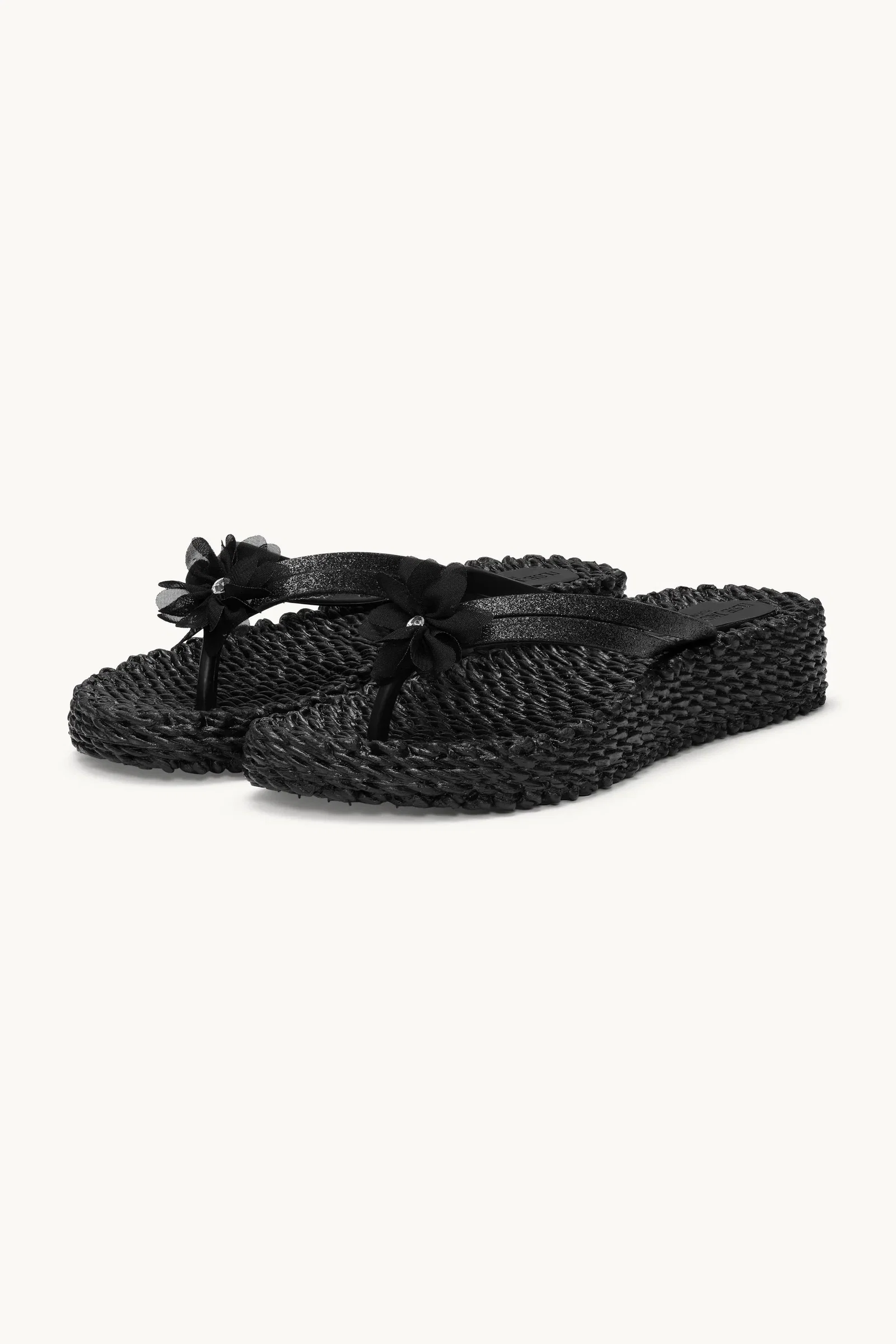 Image of Flip Flops with Flower - Black