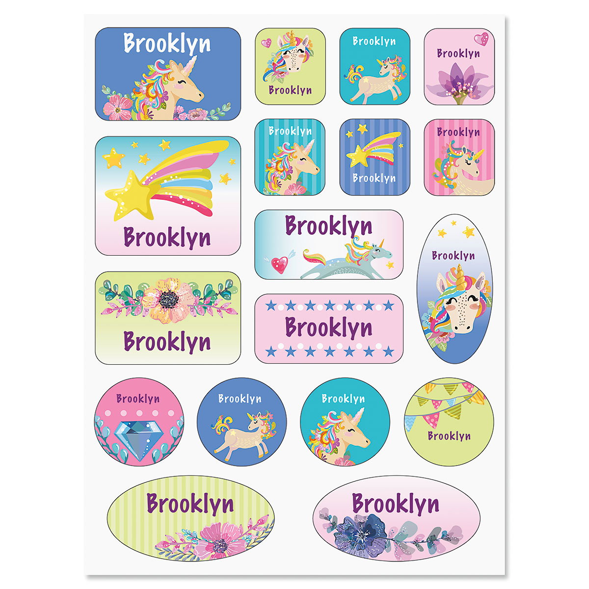 Image of Unicorn & Rainbow Personalized Stickers