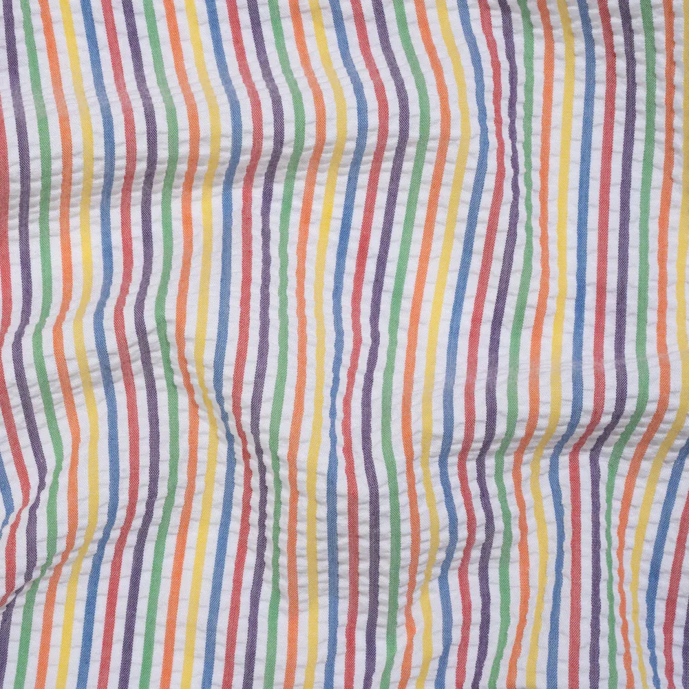 Image of Polyester and Cotton Seersucker - Rainbow and White Candy Stripes - Wylie Collection