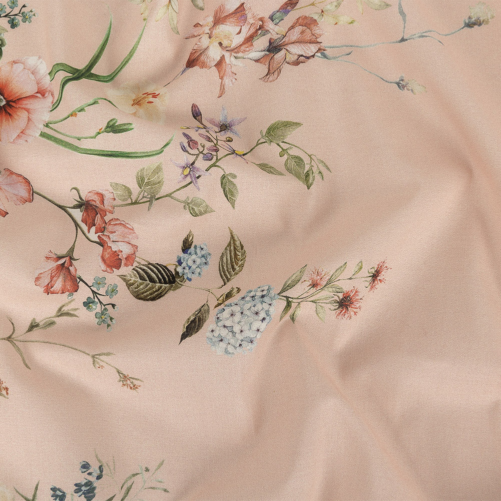 Image of Cotton Voile - Pink Floral Border - La Marche des Fleurs Print - Mood Exclusive Jacques Collection