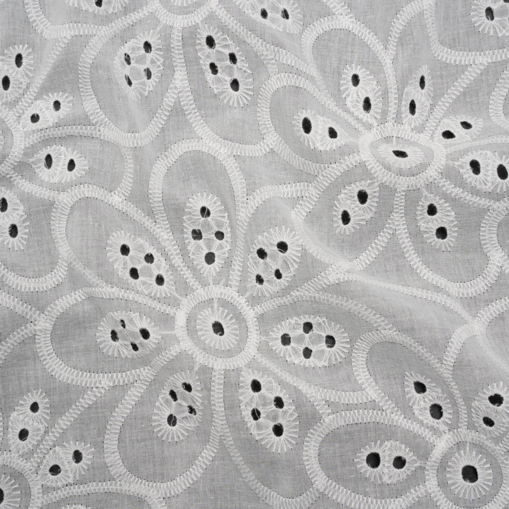 Image of Embroidered Eyelet Cotton Voile - White Big Flowers - Naomi Collection