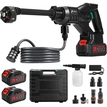 Hcalory E2 6 in 1 1000PSI High Pressure Car Washer Dual Batteries Water Washing Machine with Ergonomic Grip for Car Patio Garden Fence Ultimate Cleaning Experience