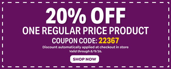 TAKE 20% OFF ONE REGULAR PRICE ITEM