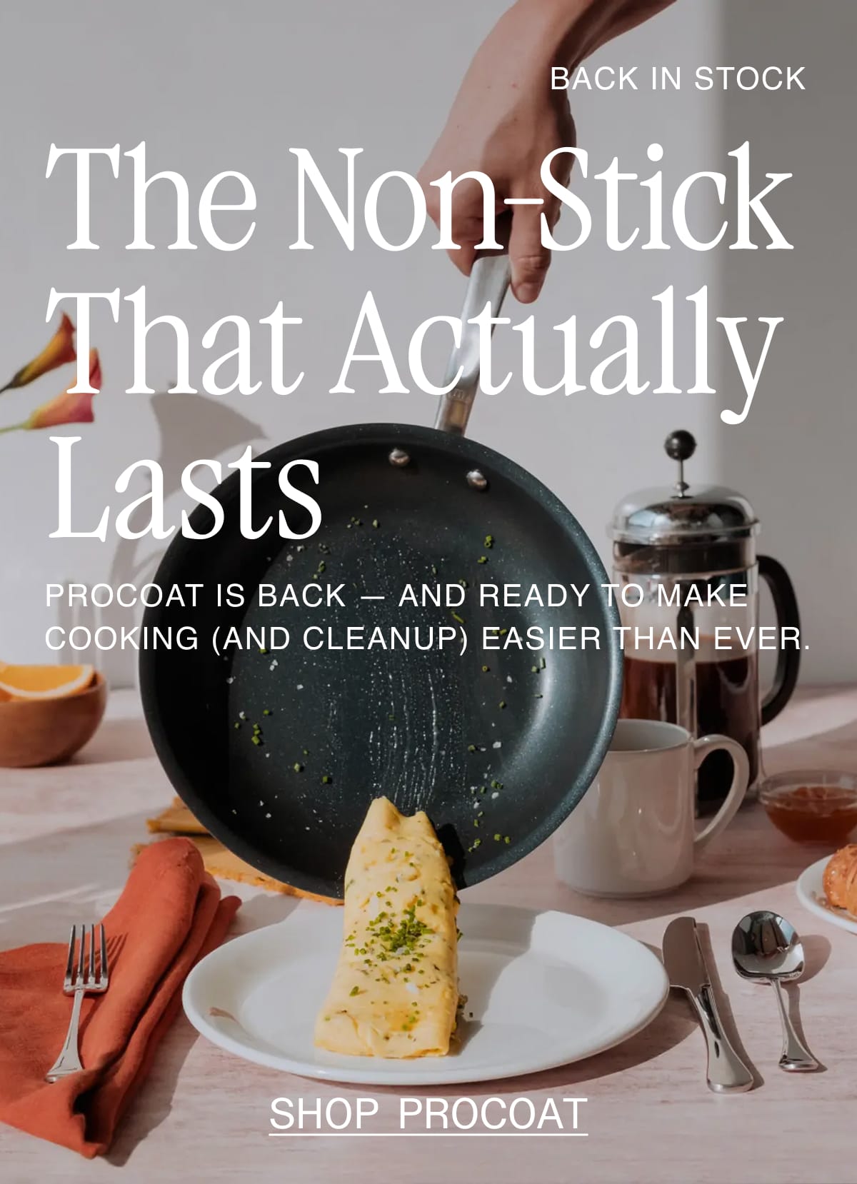 Back in Stock. The Non-Stick That Actually Lasts. ProCoat is back — and ready to make cooking (and cleanup) easier than ever. SHOP PROCOAT