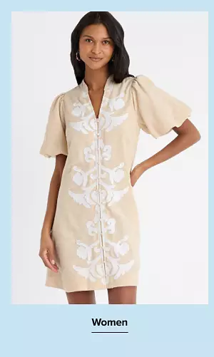 Shop women. Woman in embroidered dress. 