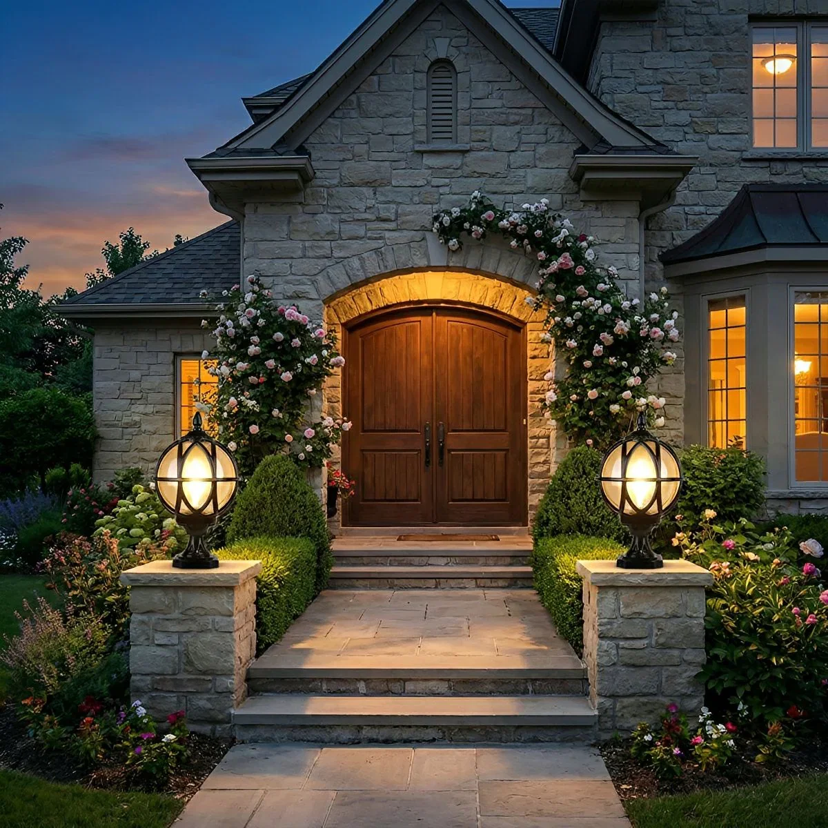 Image of Farmhouse Round Ball Waterproof Outdoor Fence Post Lights