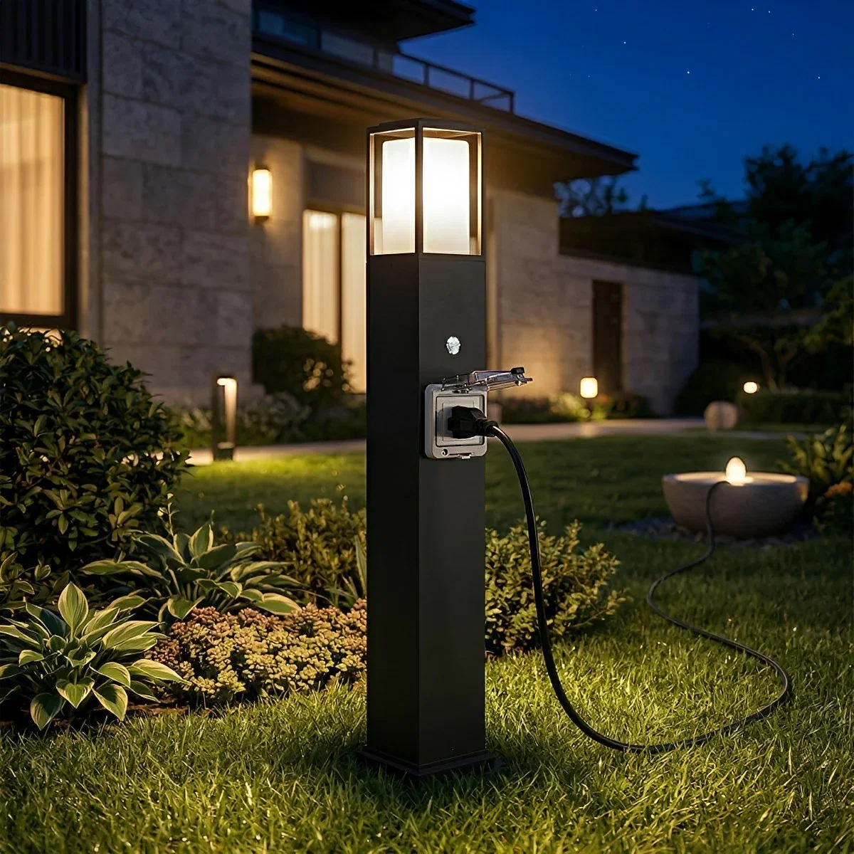 Image of Modern Waterproof Outdoor LED Landscape Path Lights with Socket Charging Station