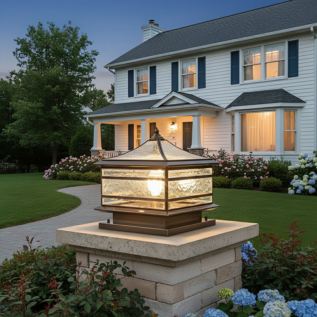 Image of Waterproof Glass Copper Vintage Outdoor Fence Post Lights Pillar Light Column Lamp