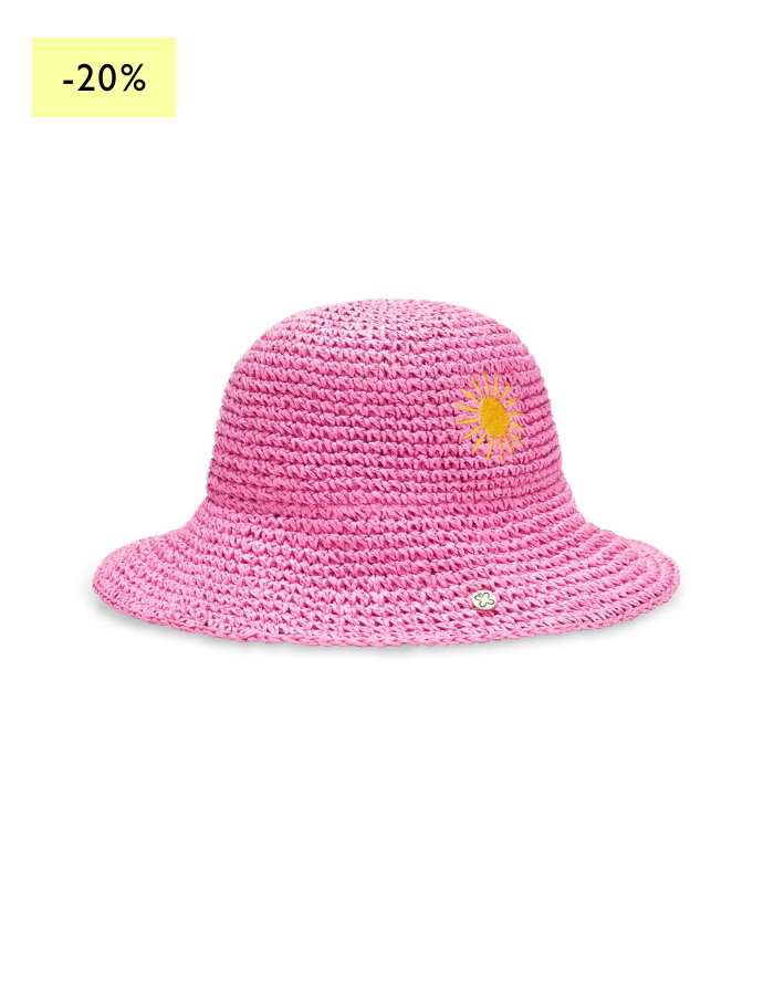 Bucket Hat aus Stroh mit Sonnen-Stickerei