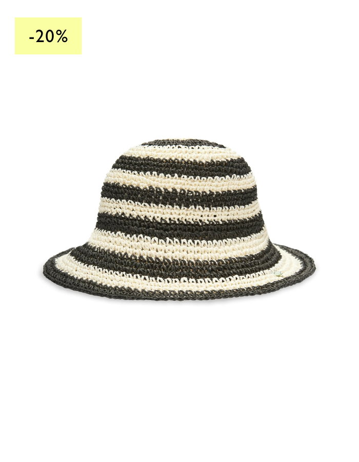 Bucket Hat aus Stroh mit Streifenmuster