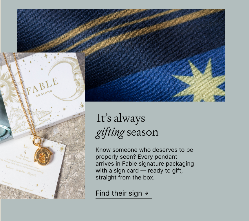 It's always gifting season Know someone who deserves to be properly seen? Every pendant arrives in Fable signature packaging with a sign card — ready to gift, straight from the box.