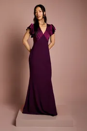 Coast Honoured V Neck Angel Short Sleeve Satin Maxi Bridesmaid Dress
