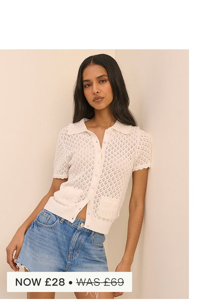 White Short Sleeve Crochet Collar Cardigan