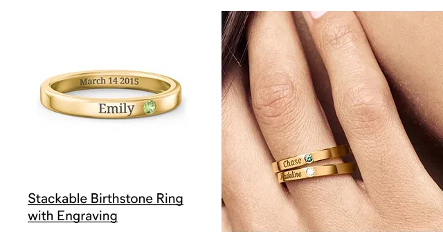 Stackable Birthstone Ring with Engraving