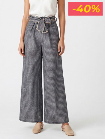 Pantalon ample à rayures et ceinture fantaisie