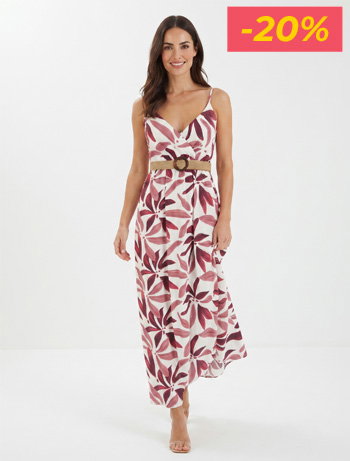 Robe longue évasée imprimé végétal