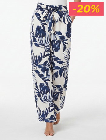 Pantalon élastiqué à imprimé tropical