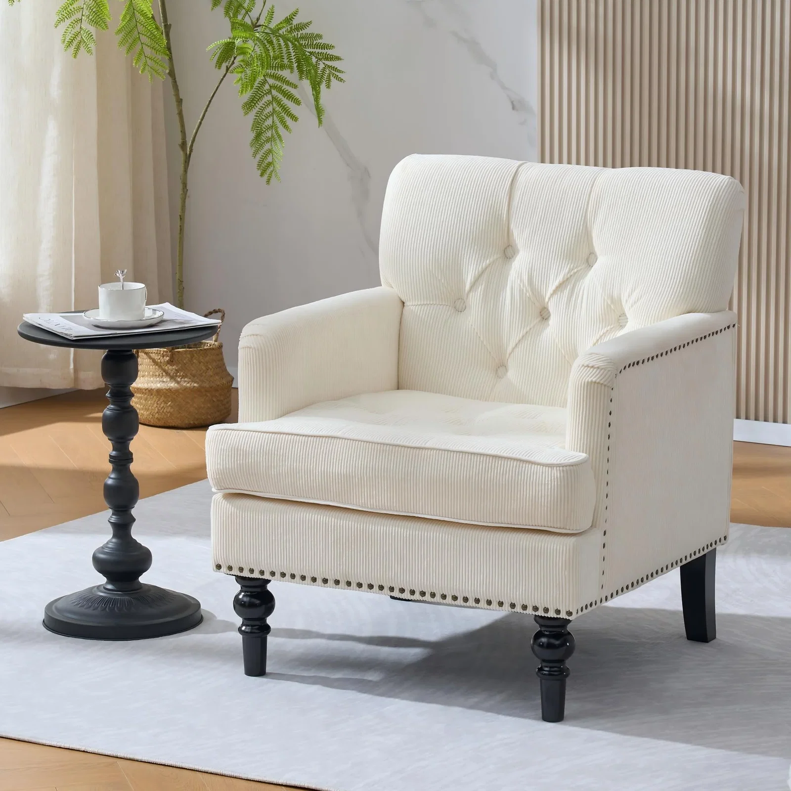 Image of Upholstered Button-Tufted Club Accent Chair