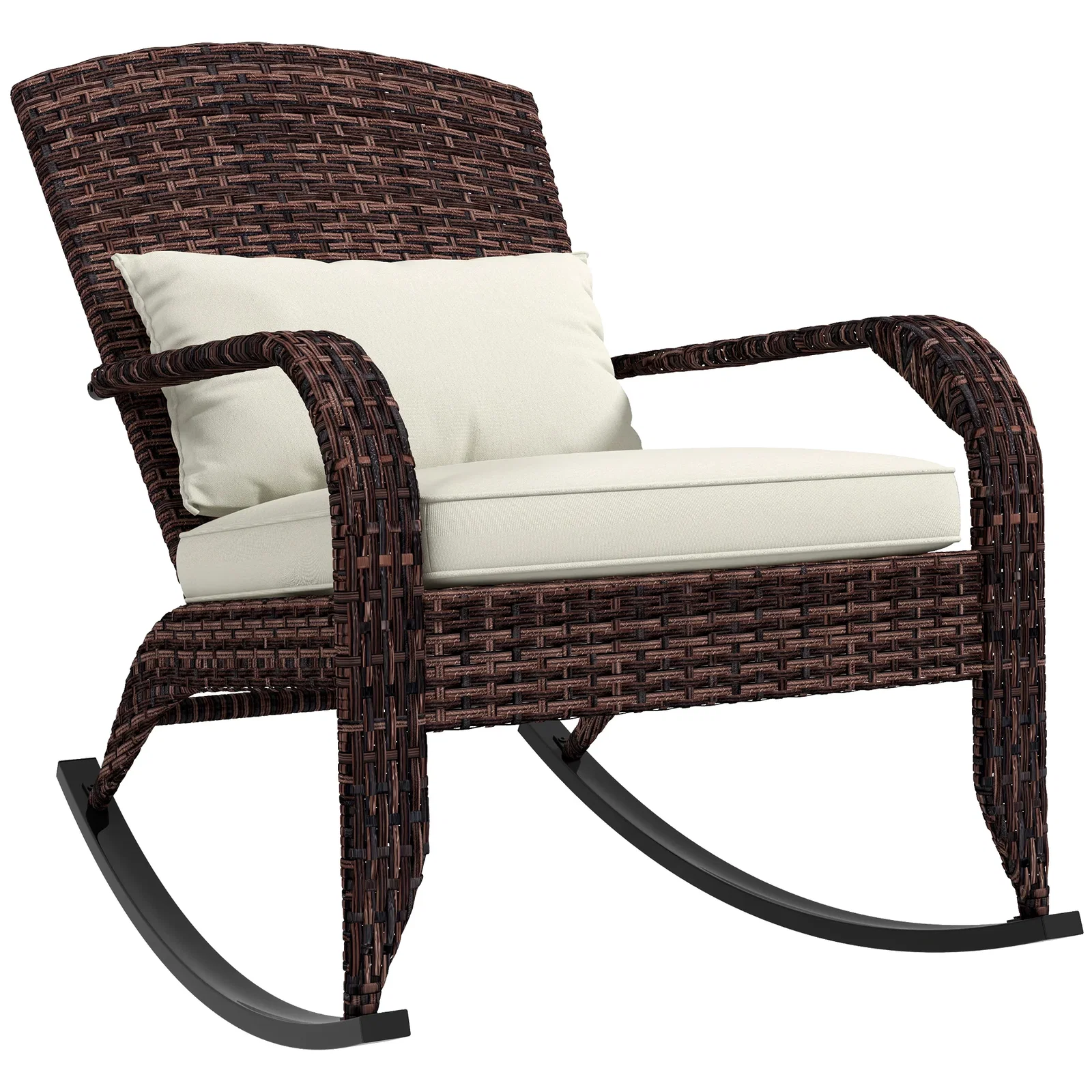 Image of Outdoor Wicker Adirondack Rocking Chair with High Back & Seat Cushion