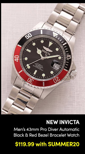 INV-9403obxl  INVICTA | Men's 43mm Pro Diver Automatic Date Black & Red Bezel Bracelet Watch  Brand New $119.99 with SUMMER20