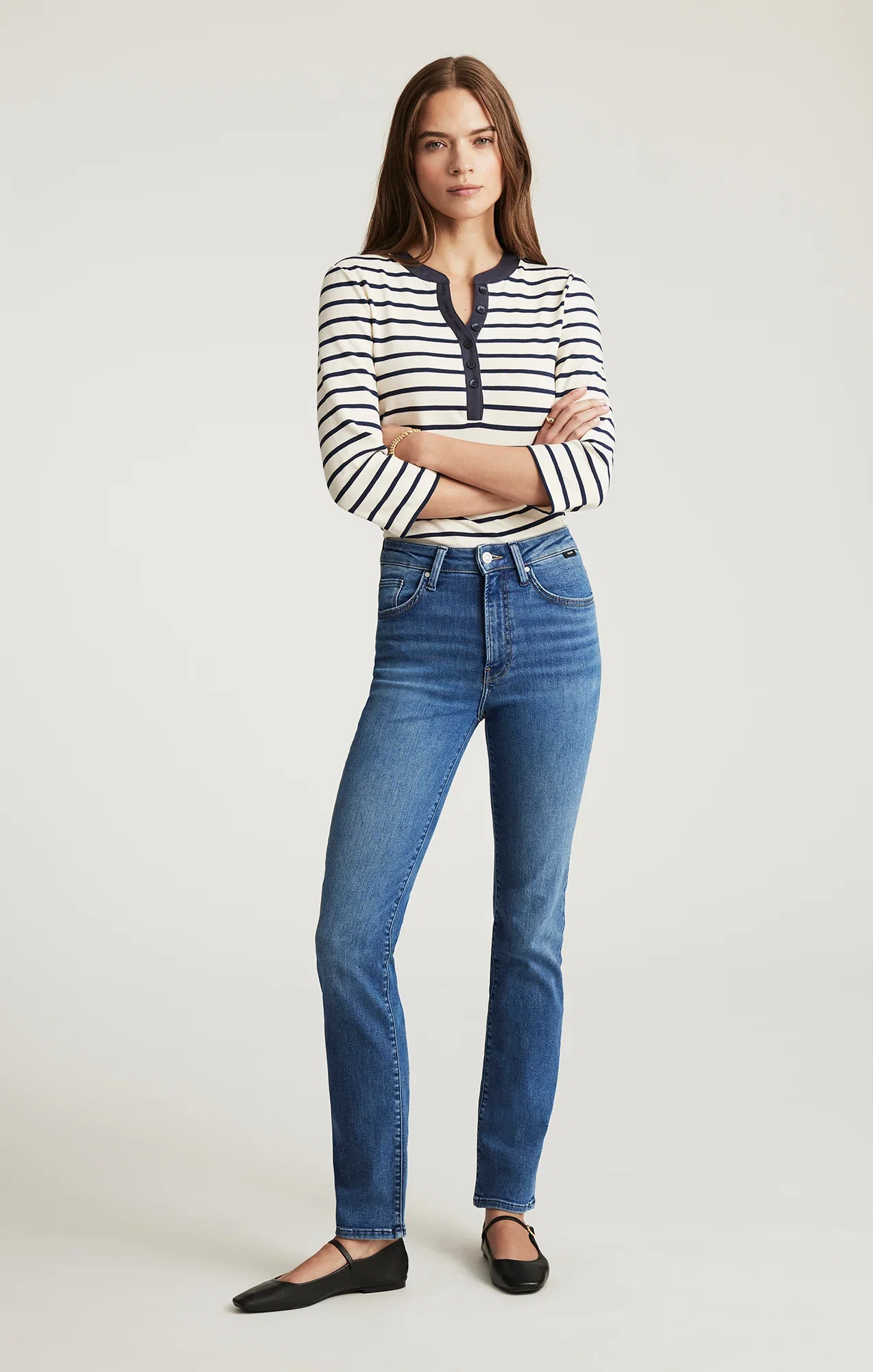 Image of KENDRA STRAIGHT LEG IN MID BRUSHED FLEX BLUE