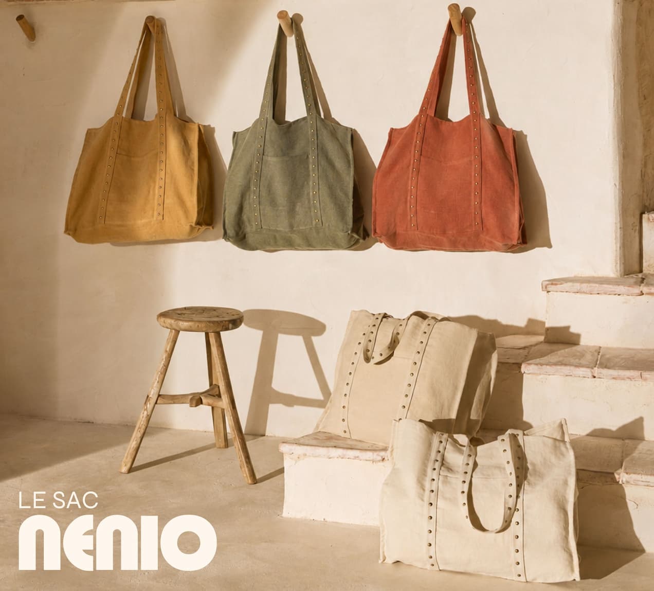 Sac Nenio kaki grisé et clous laiton