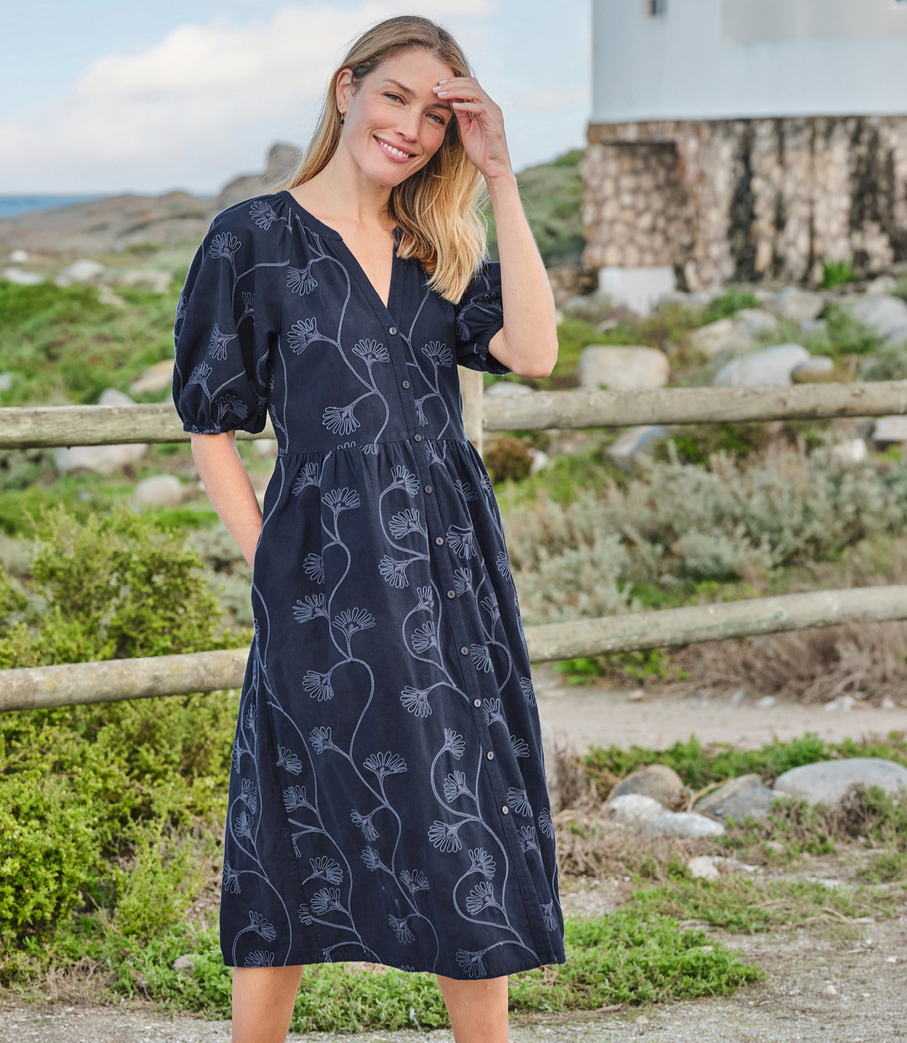 Button Through Cornelli Midi Dress