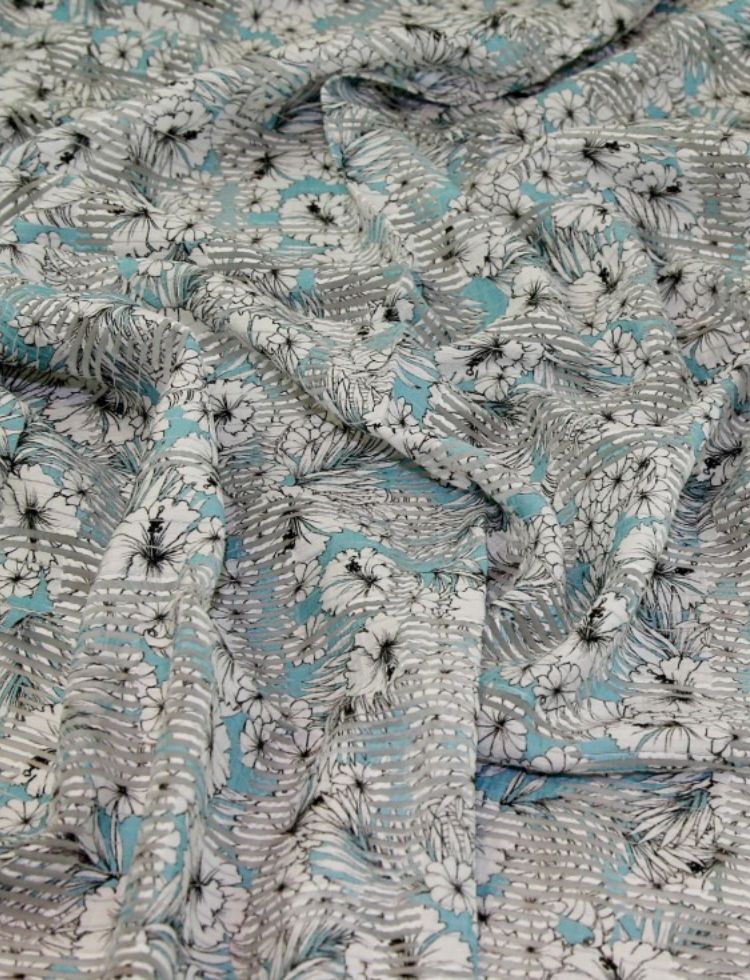 Deadstock Textured Voile Fabric Duck Egg