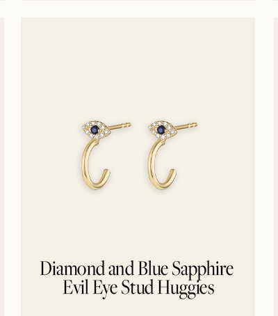 Diamond and Blue Sapphire Evil Eye Huggies