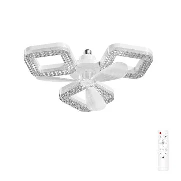 Elfeland 3/4-Head E27 LED Crystal-Inspired Ceiling Fan Light 3 Color Temperature 2/4H Timer 3 Levels Speed Adjustable Fan Lamp Remote Control for Indoor Rooms