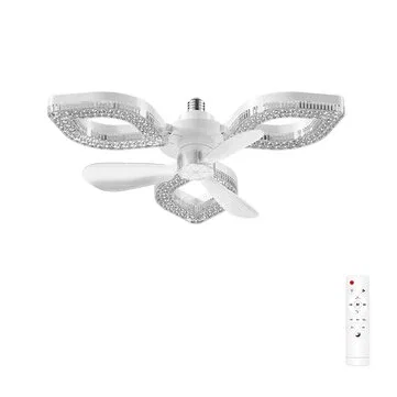 Elfeland 3/4-Head E27 LED Crystal-Inspired Ceiling Fan Light 3 Color Temperature 2/4H Timer 3 Levels Speed Adjustable Fan Lamp Remote Control for Indoor Rooms