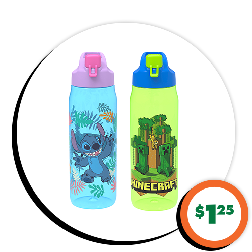 $1.25 Character Flip-Top Water Bottles, 1-ct.